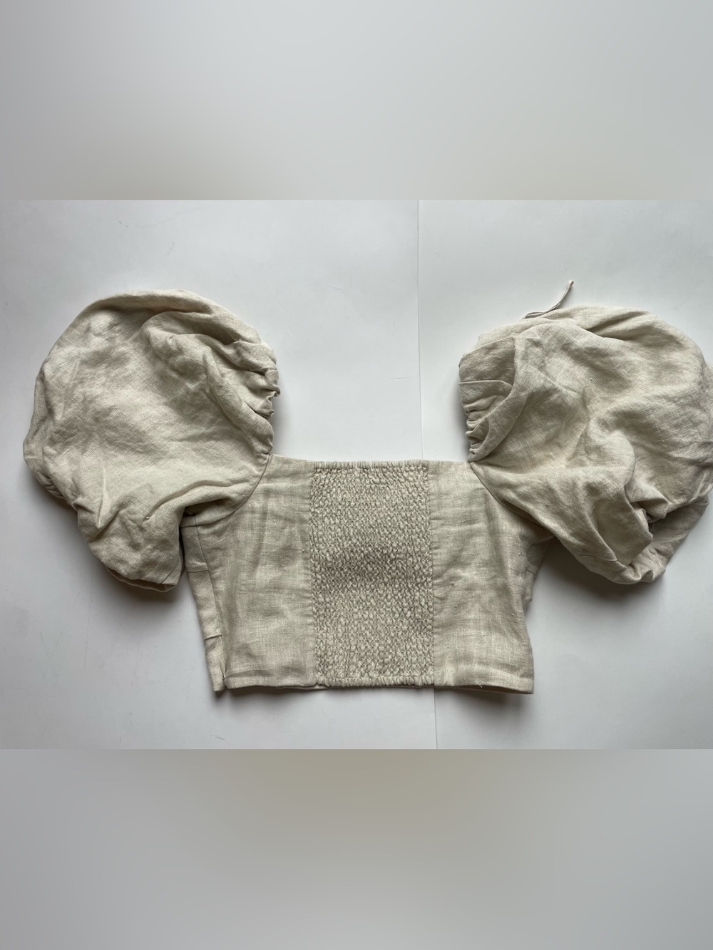 Twist Front Puff Sleeve Crop Top - Beige - Picture 4 of 9